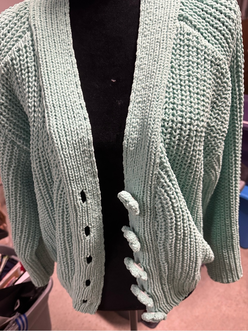 POL Mint Green Chunky Knit Cardigan with Loop Buttons